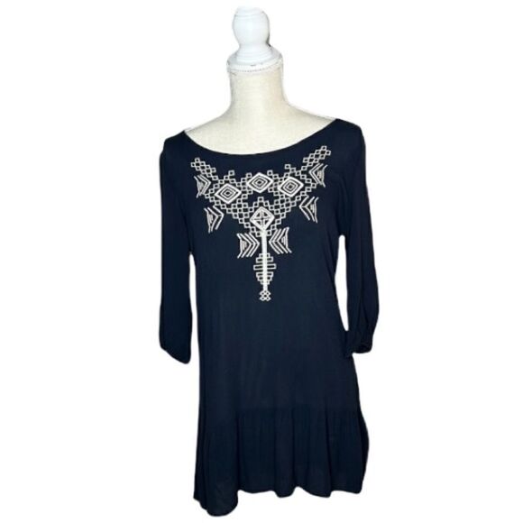 Caren Forbes Navy Blue Ruffled & Embroidered Top - Small - Picture 1 of 6
